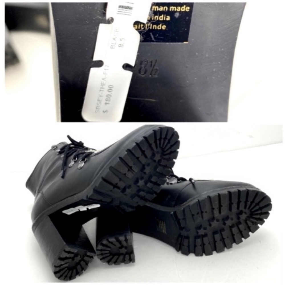 Seychelles Theater Sherpa Fur Leather Lace up Chunky Heel Hiker Boot BK Sz 8.5 - Picture 9 of 10